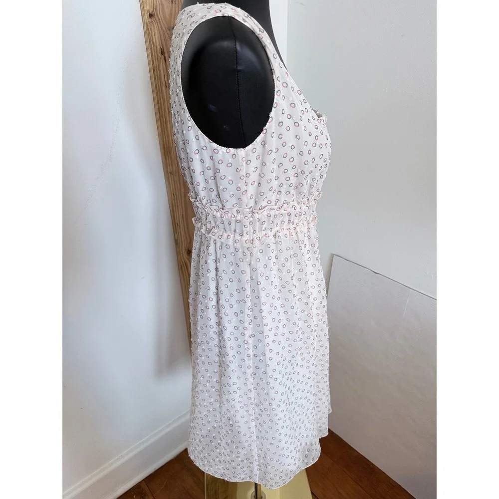 Studio M Ivory Pink Print Ruffle Waist Sleeveless Dress XS‎ NWT